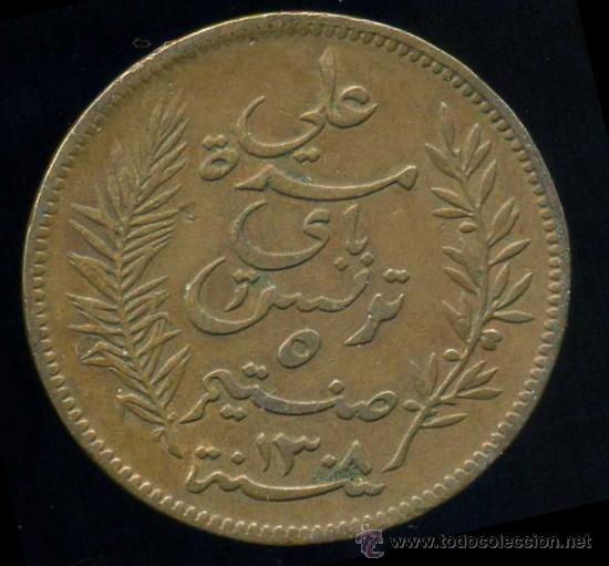 Monedas antiguas de &Aacute;frica: TUNEZ : 5 CENT 1891 - Foto 2