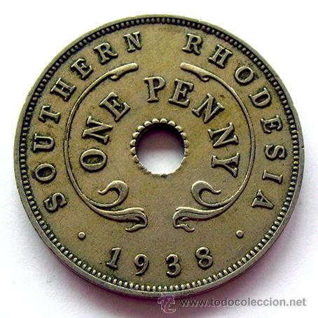Old Coins of Africa: MONEDAS DEL MUNDO . SOUTHERN RHODESIA . 1 PENNY 1938 . MBC+ . TIRADA CORTA