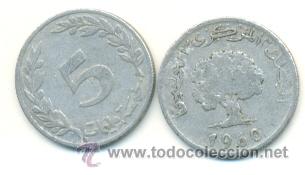 Monedas antiguas de &Aacute;frica: 4-854. Moneda Circulada Tunez. 5 Millins 1960. RC