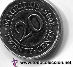 Monnaies anciennes d'Afrique: MONEDA AFRICA AFRICANA ISLA MAURICIO MAURITIUS 20 CENTS 2003
