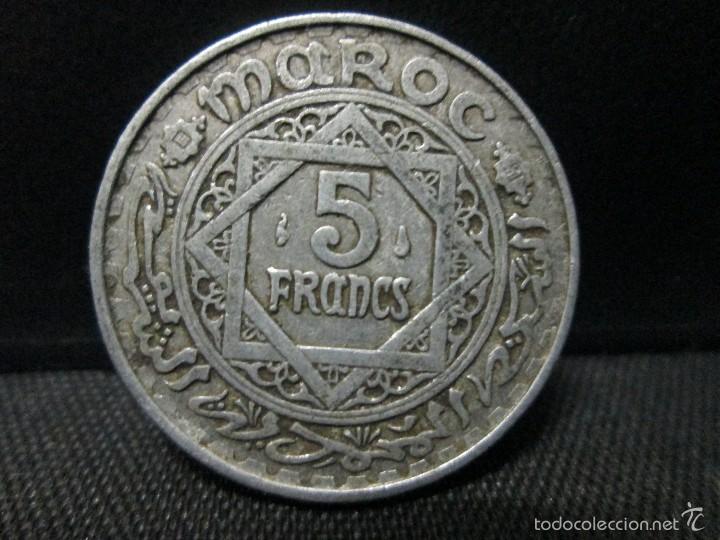 Monedas antiguas de &Aacute;frica: 5 francos maroc cherifien - Foto 1