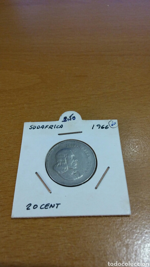 Monedas antiguas de &Aacute;frica: Moneda de Sud&aacute;frica 20 c&eacute;ntimo a&ntilde;o 1966 - Foto 1