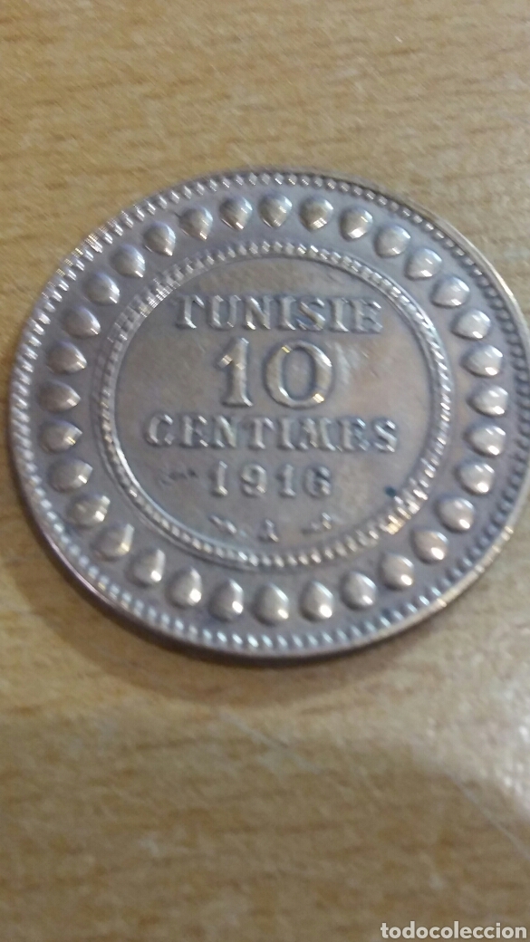 Monedas antiguas de &Aacute;frica: Moneda T&uacute;nez 10 cent&eacute;simo 1916 - Foto 1
