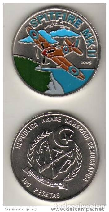Monete antiche di Africa: SAHARA100 PESETAS 1995 SPITFIRE MKII