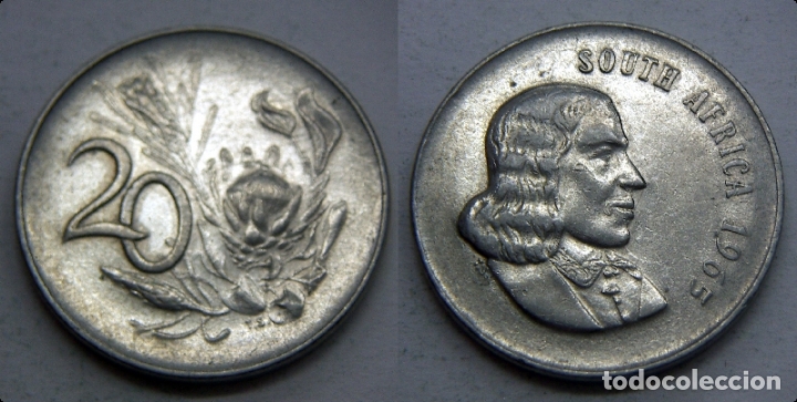 Moedas antigas de &Aacute;frica: MONEDA DE SUD AFRICA 20 CENTAVOS A&Ntilde;O 1965