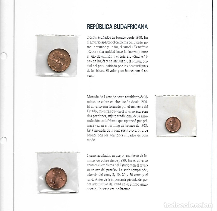 Moedas antigas de &Aacute;frica: MONEDAS DE REPUBLICA SUDAFRICANA  CON SU FICHA