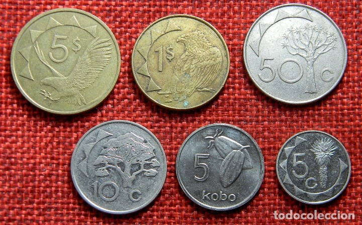 Monedas antiguas de &Aacute;frica: Lote 6 monedas de Nigeria y Namibia