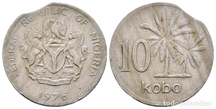 Old Coins of Africa: *** BONITOS 10 KOBO 1976 SEGMENTADA. REP. FEDERAL DE NIGERIA. ERROR DE ACU&Ntilde;ACI&Oacute;N ***