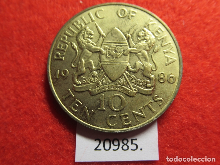 Monedas antiguas de &Aacute;frica: Kenia 10 c&eacute;ntimos 1986 - Foto 2