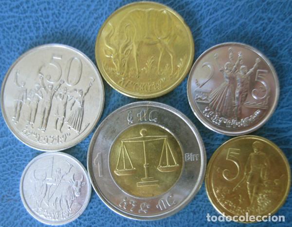 Monedas antiguas de &Aacute;frica: Etiopia, Set de 6 Monedas: 1, 5, 10, 25, y 50 santims + 1 Birr (bimet&aacute;lica)./ Sin Circular..
