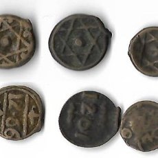 Monedas antiguas de África: MAROC 5 MONEDAS FALLUS 1288 1871 MOHAMED IV MARRAKESH. Lote 223555530