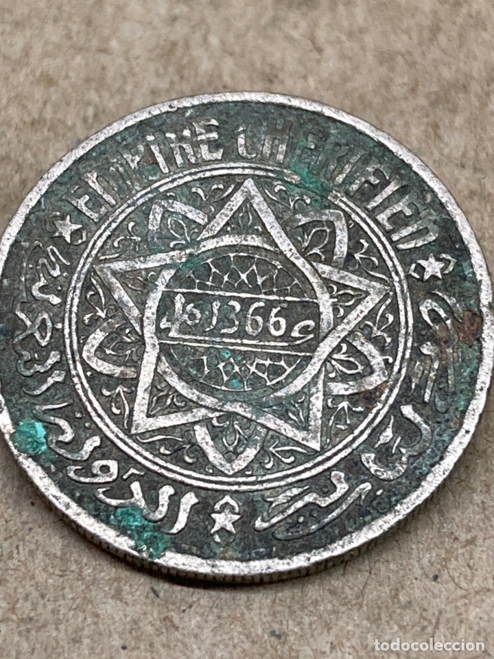 Monedas antiguas de &Aacute;frica: Moneda diez c&eacute;ntimos maroco 1366 - Foto 1
