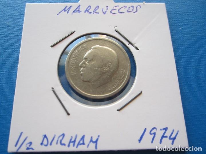 Monedas antiguas de &Aacute;frica: moneda de Marruecos de 1/2 Dirham de 1974 - Foto 1