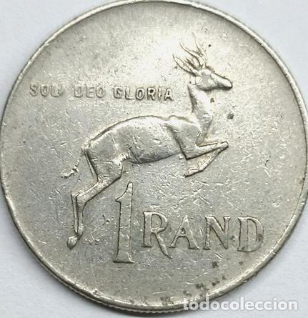 Alte M&uuml;nzen aus Afrika: moneda 1 rand sudafrica 1977 con error de cuno palabra soli