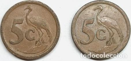 Alte M&uuml;nzen aus Afrika: lote 2 monedas 5 centavos sudafrica 1991 y 1993