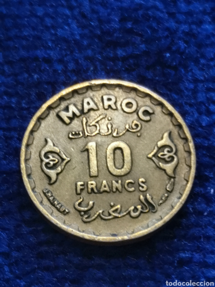 Moedas antigas de &Aacute;frica: 10 Francos marroquis 1952
