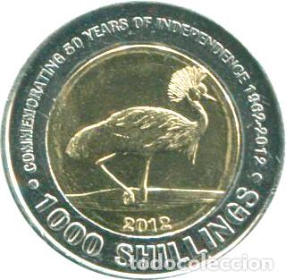 Monedas antiguas de &Aacute;frica: Uganda, 1000 shillings 2012 ''50 Aniv Independencia - Fauna - bimet&aacute;lica'' KM#278./ Sin Circular, F.