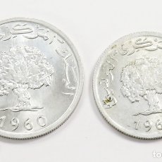 Monedas antiguas de África: 5 Y 2 MILLIIM TUNECINO. 1960. SC/ MBC.. Lote 350263194