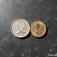 Monedas antiguas de África: CONJUNTO DE 2 MONEDAS 1 Y 5 PESETAS GUINEA ECUATORIAL AÑOS 60 MUY DIFICILES. Lote 358163835
