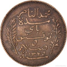 Monedas antiguas de África: [#1140207] MONEDA, TÚNEZ, MUHAMMAD AL-NASIR BEY, 5 CENTIMES, 1907, PARIS, MBC, BRONCE. Lote 364464931