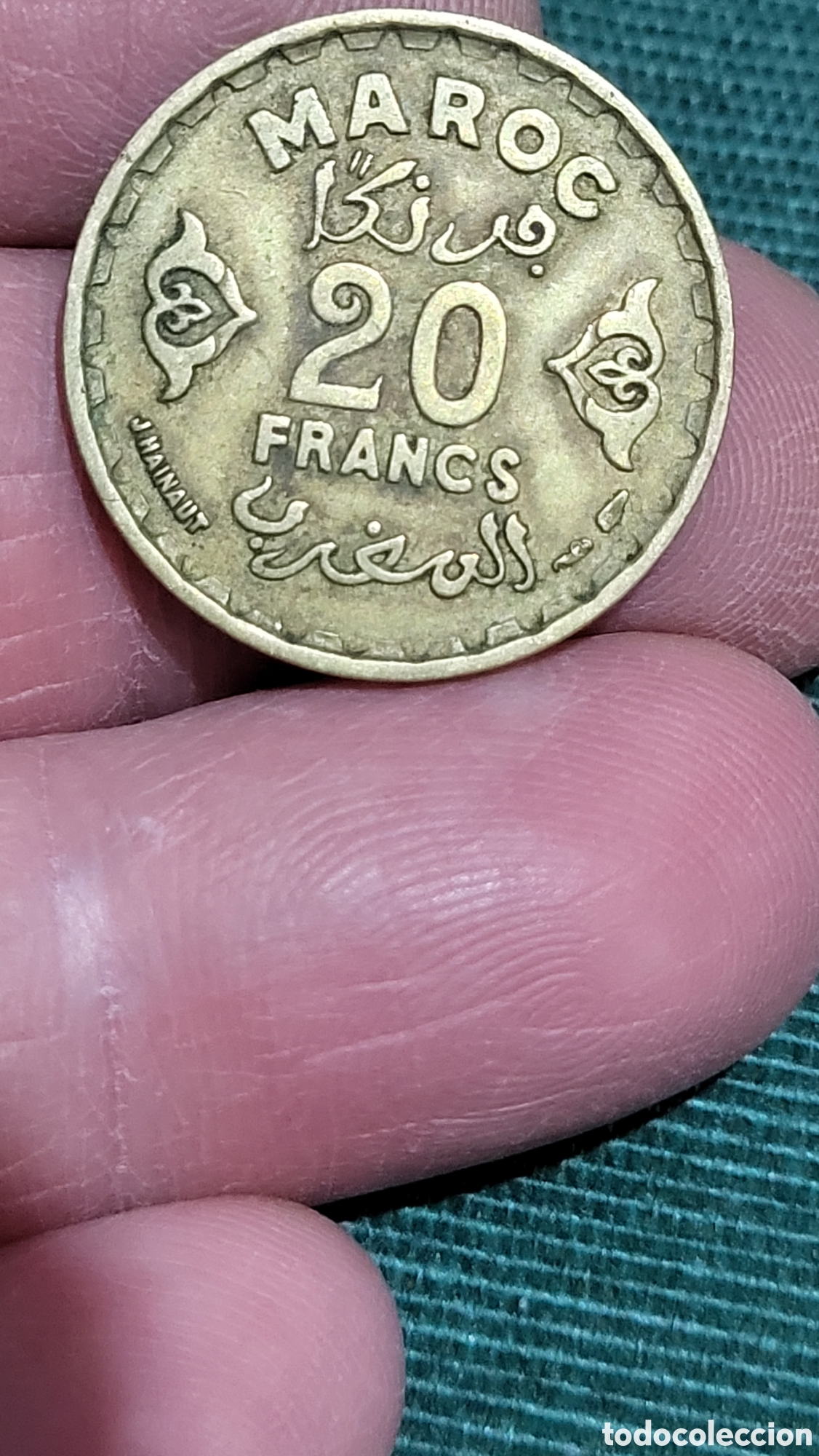 Monedas antiguas de &Aacute;frica: Moneda 20 francs Marruecos - Foto 2