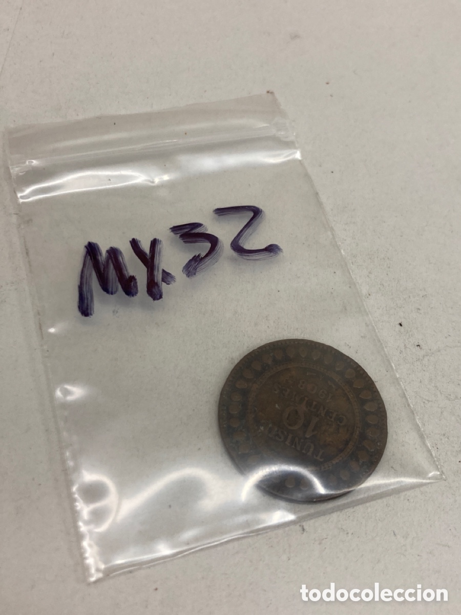 Monedas antiguas de &Aacute;frica: Moneda de diez c&eacute;ntimos T&uacute;nez 1908 - Foto 3