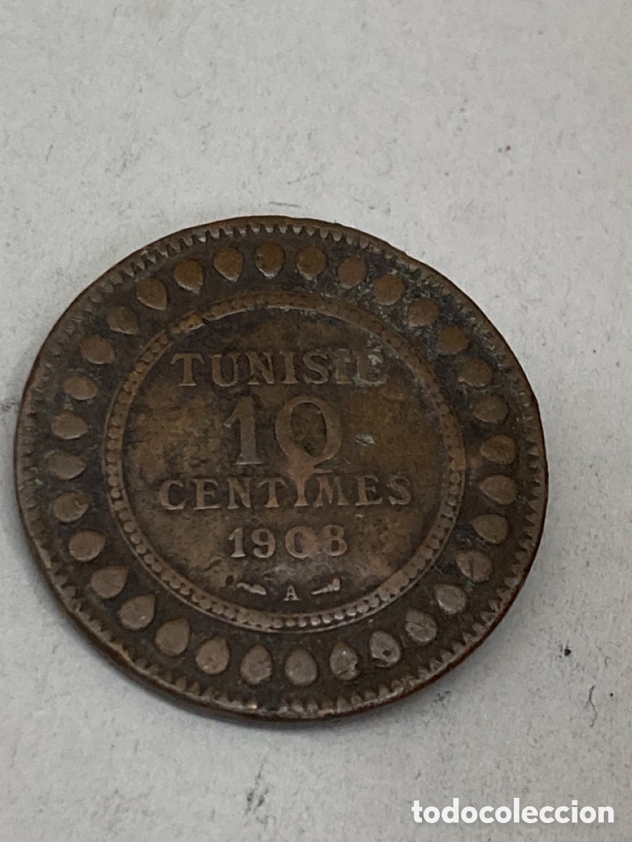 Monedas antiguas de &Aacute;frica: Moneda de diez c&eacute;ntimos T&uacute;nez 1908 - Foto 1