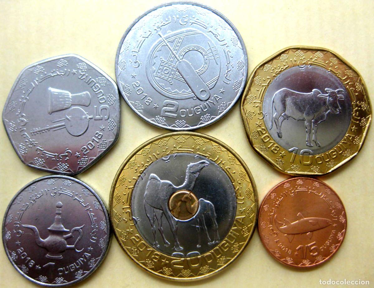 Monedas antiguas de &Aacute;frica: Mauritania, Set de 6 monedas: 1/2, 1, 2, 5, 10 y 20 Uquiya &rdquo;Fauna-&uacute;tiles locales&rdquo;./ Sin Circular.