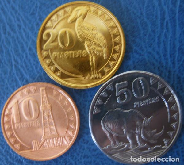 Monedas antiguas de &Aacute;frica: Sud&aacute;n del Sur: Set de 3 monedas: 10, 20 y 50 Piastras &rdquo;Fauna - Progreso&rdquo;/ Sin Circular.
