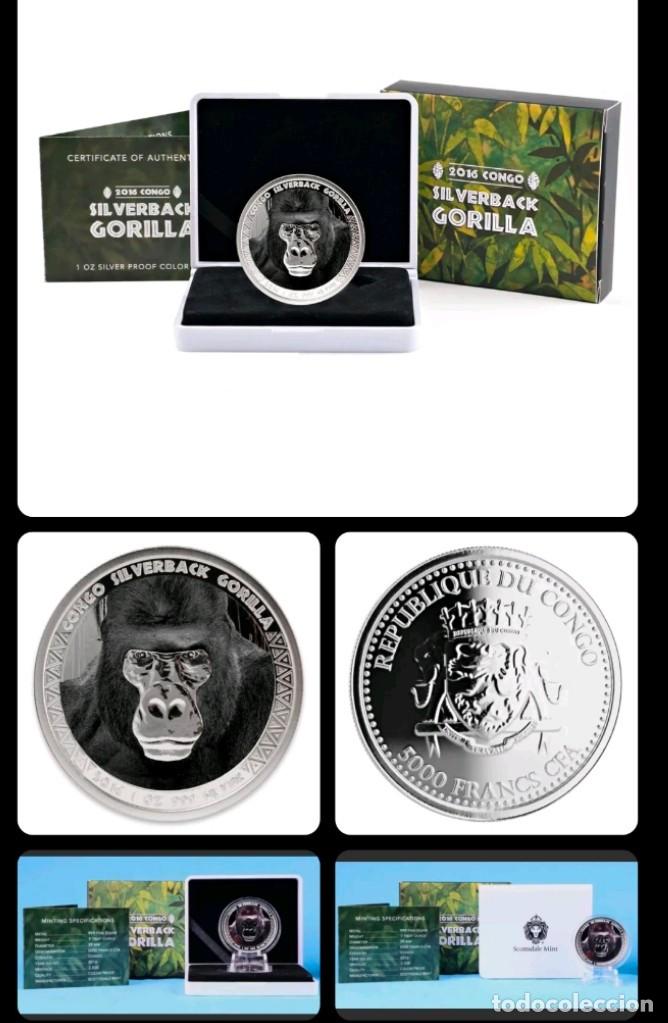 Monedas antiguas de &Aacute;frica: Moneda de 1 onza plata gorila - Foto 1