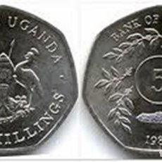 Monedas antiguas de África: MONEDA COIN 5 SHILLINGS HEPTAGONAL 1987 UGANDA SIN CIRCULAR UNC