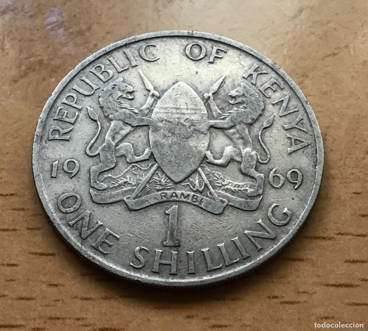 Monedas antiguas de &Aacute;frica: 1 chel&iacute;n de Kenia. A&ntilde;o 1969