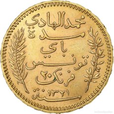 Monedas antiguas de África: [#1159530] TÚNEZ, MUHAMMAD AL-HADI BEY, 20 FRANCS, 1903, PARIS, ORO, EBC, KM:234