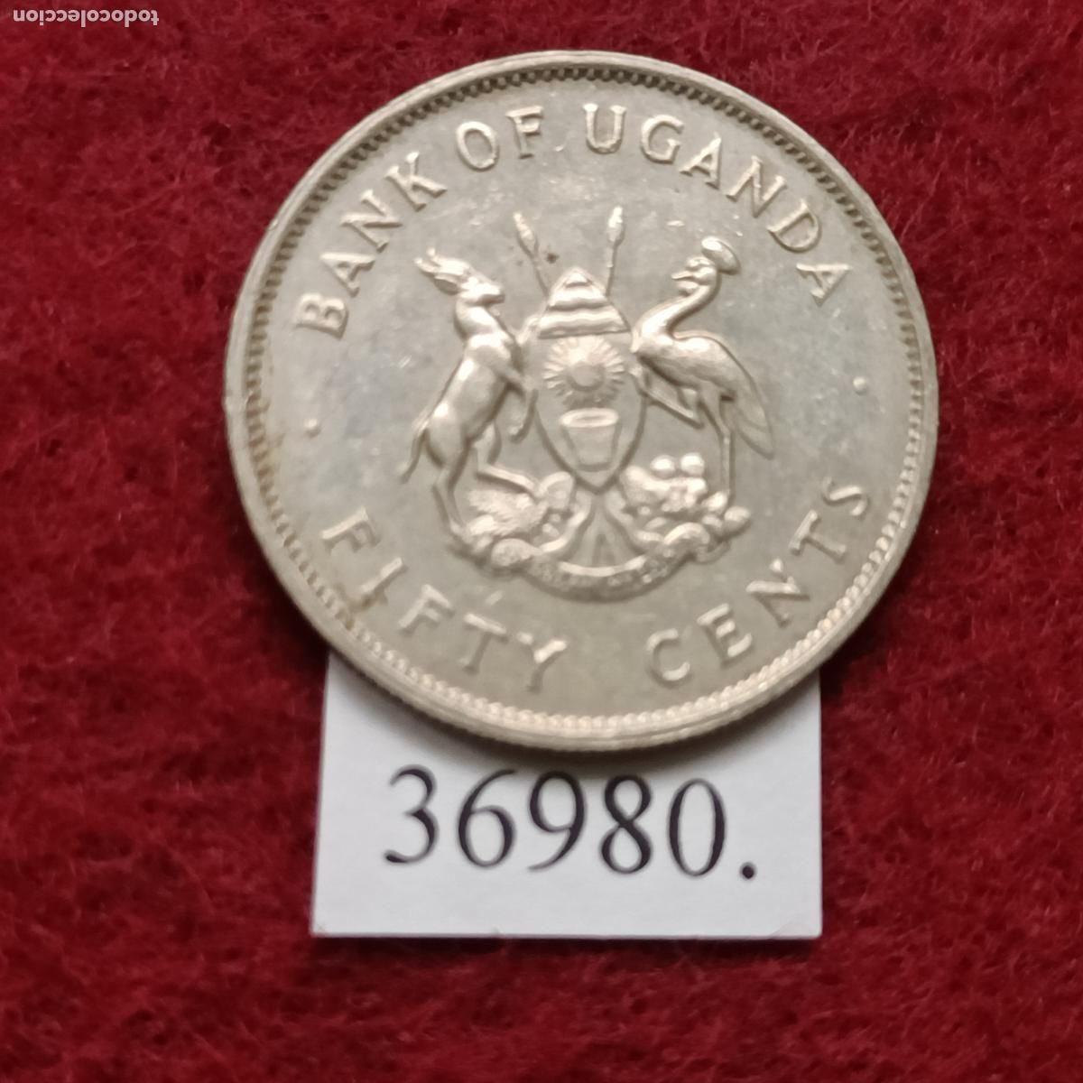 Monedas antiguas de &Aacute;frica: Uganda 50 c&eacute;ntimos 1976 - Foto 2