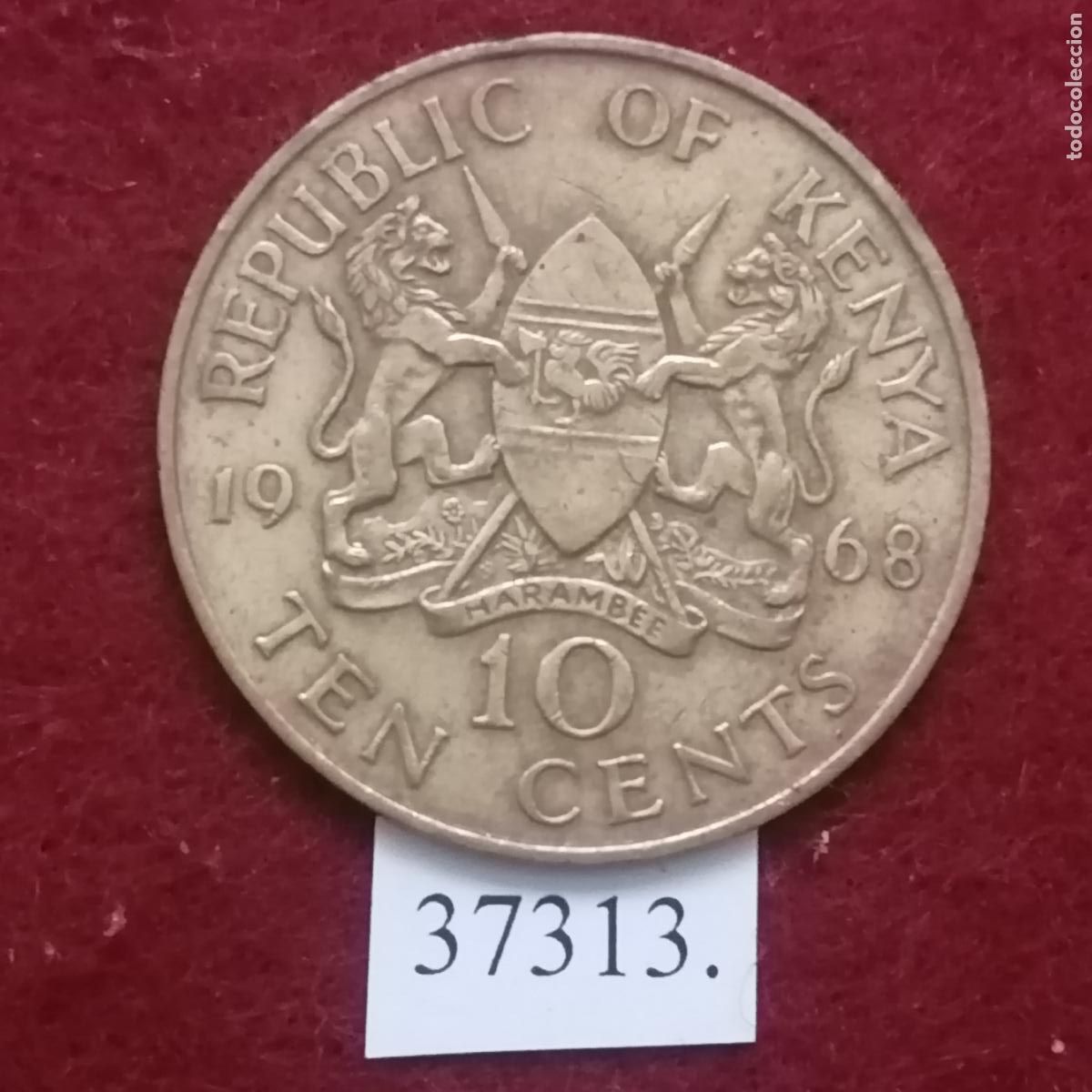Monedas antiguas de &Aacute;frica: Kenia 10 c&eacute;ntimos 1968 - Foto 2