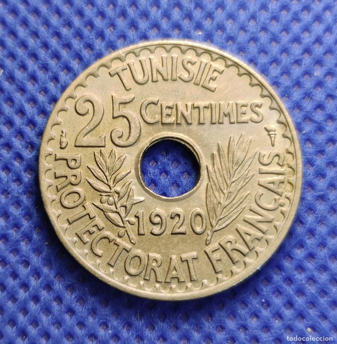 Monedas antiguas de &Aacute;frica: T&uacute;nez 25 Centimes 1920 Protectorado Franc&eacute;s - Foto 1