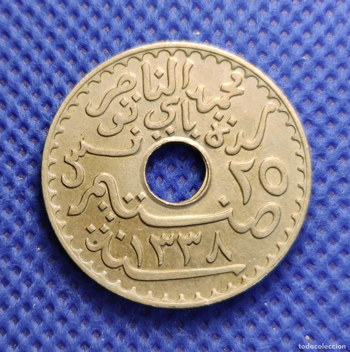 Monedas antiguas de &Aacute;frica: T&uacute;nez 25 Centimes 1920 Protectorado Franc&eacute;s - Foto 2