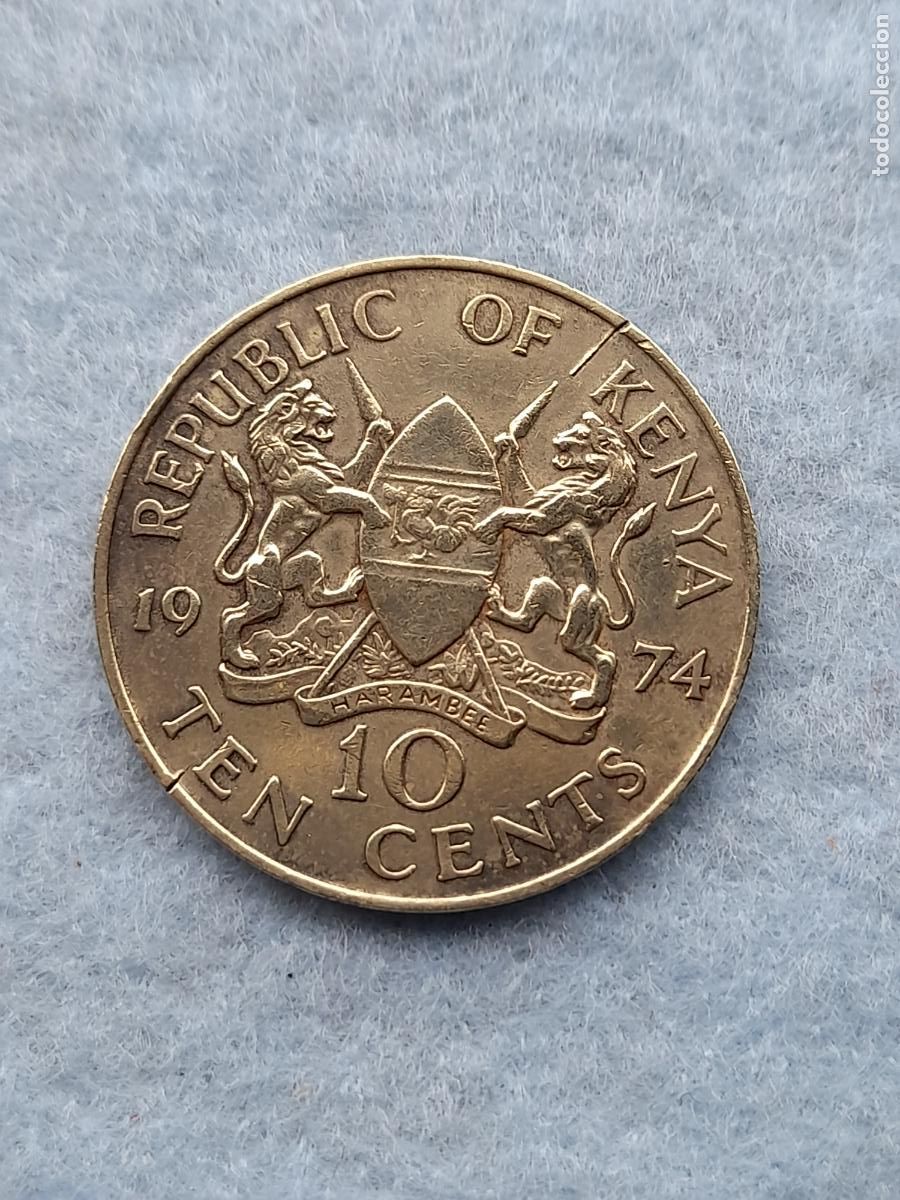 Monedas antiguas de &Aacute;frica: Kenya. 10 C&eacute;ntimos. A&ntilde;o 1974. - Foto 1
