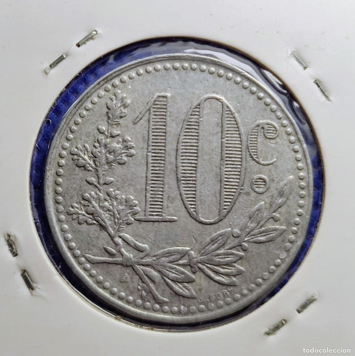 Monedas antiguas de &Aacute;frica: Argelia 10 centimes 1919 Camara de comercio de Argel - Foto 2