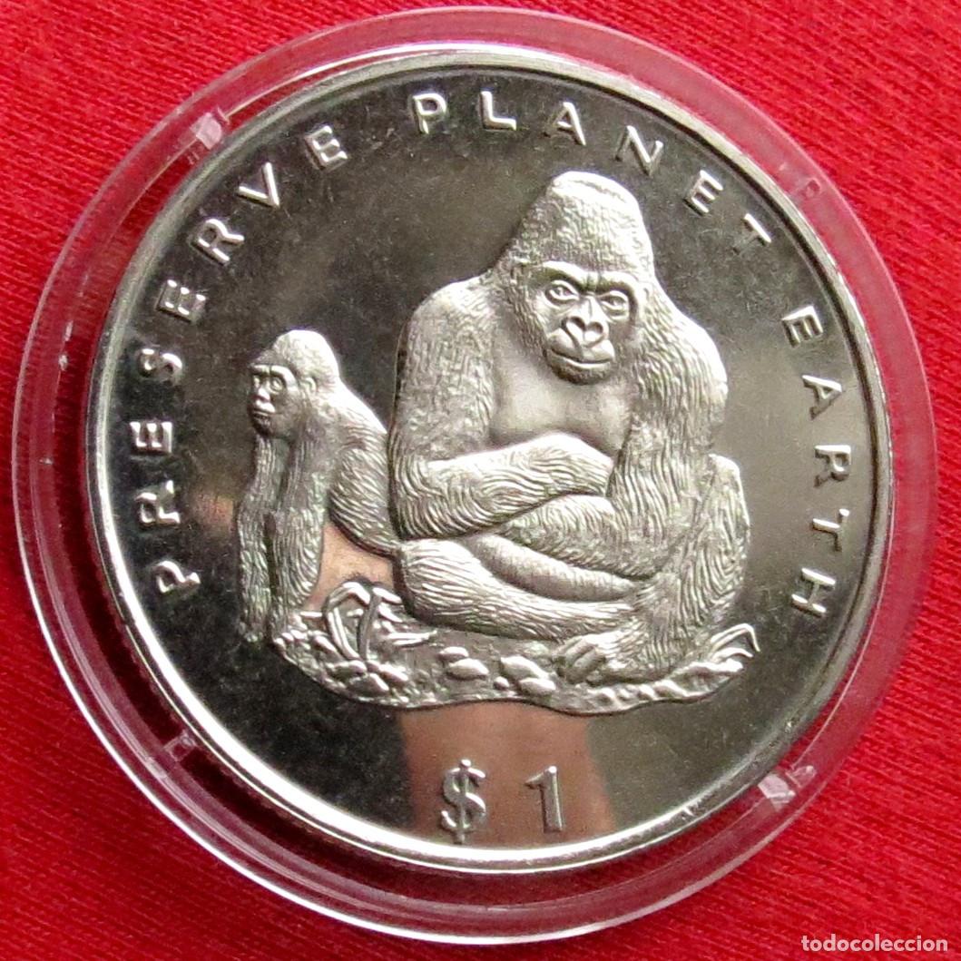 Monedas antiguas de &Aacute;frica: LIBERIA 1 $ 1994 gorila - Foto 1