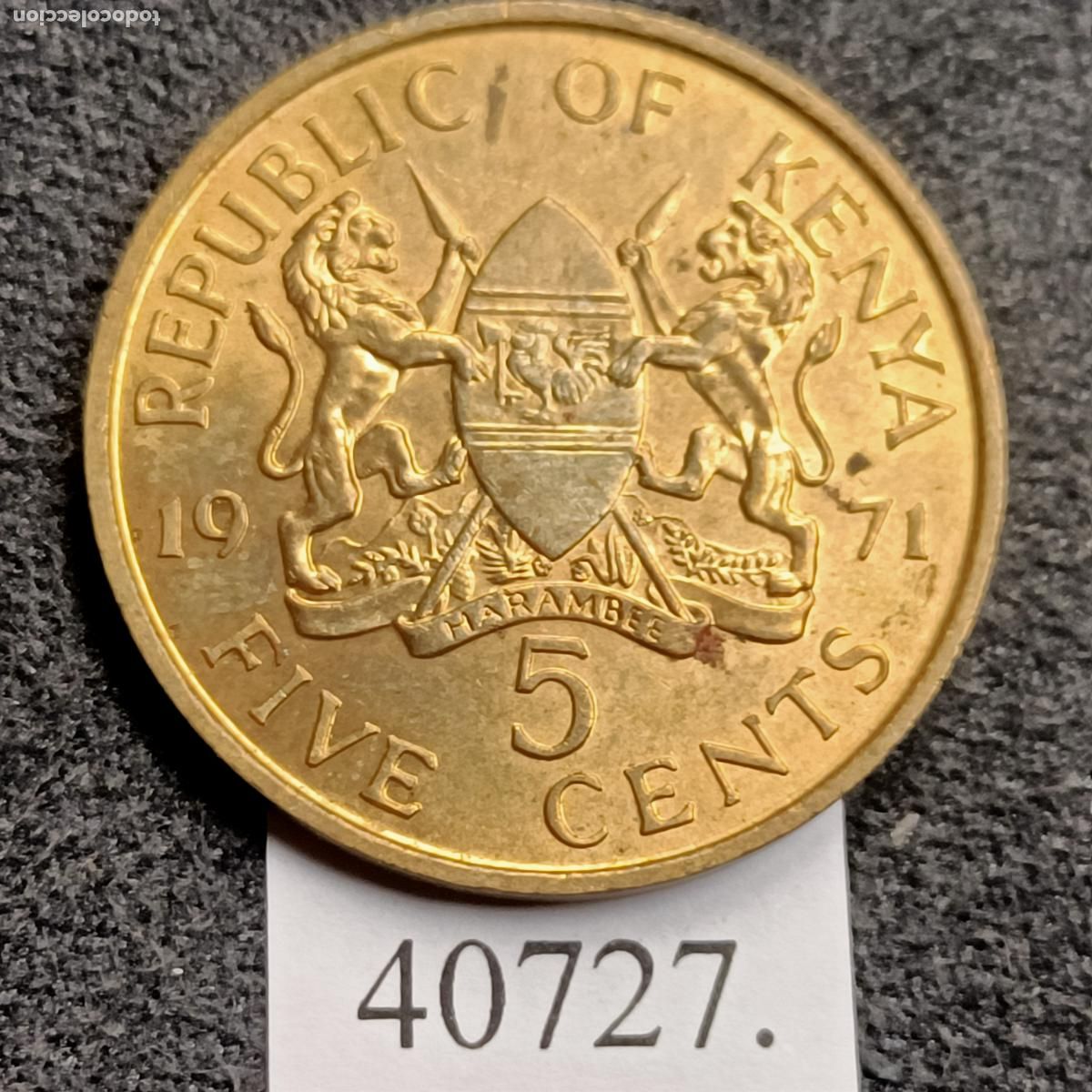 Monedas antiguas de &Aacute;frica: Kenia 5 c&eacute;ntimos 1971 - Foto 2