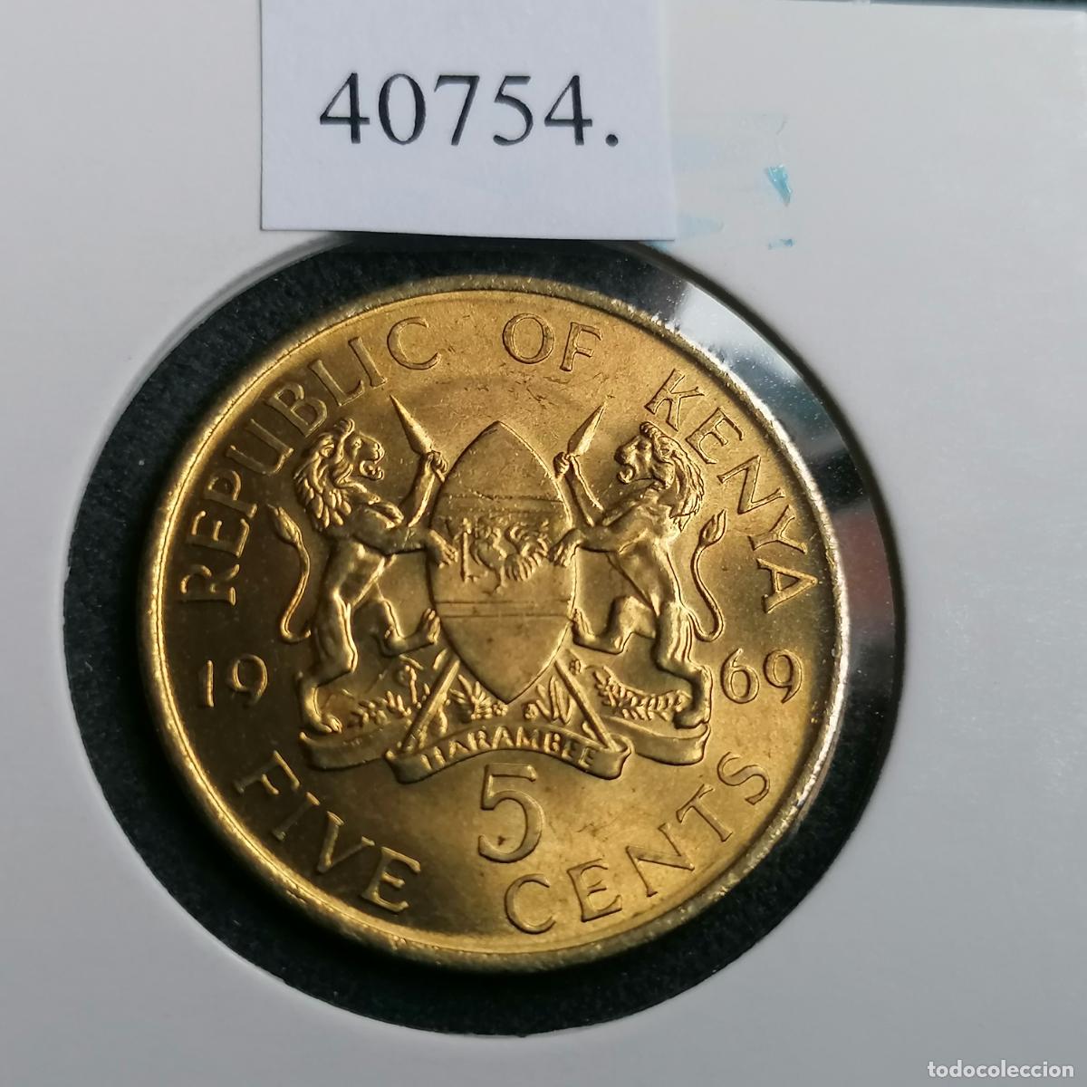 Monedas antiguas de &Aacute;frica: Kenia 5 c&eacute;ntimos 1969 - Foto 2