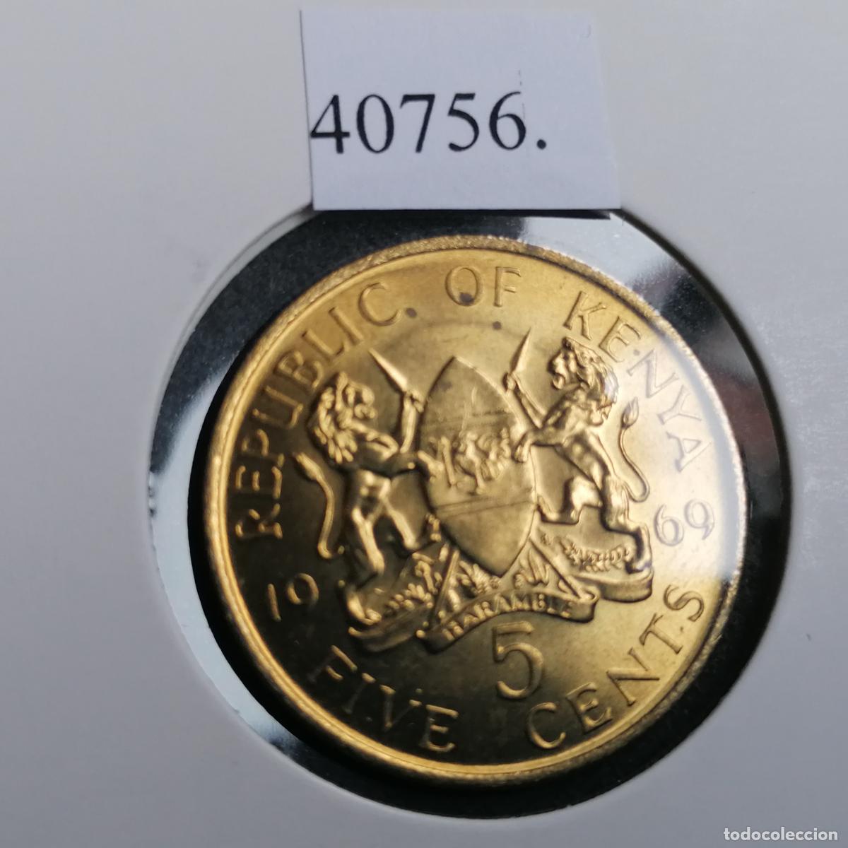 Monedas antiguas de &Aacute;frica: Kenia 5 c&eacute;ntimos 1969 - Foto 2