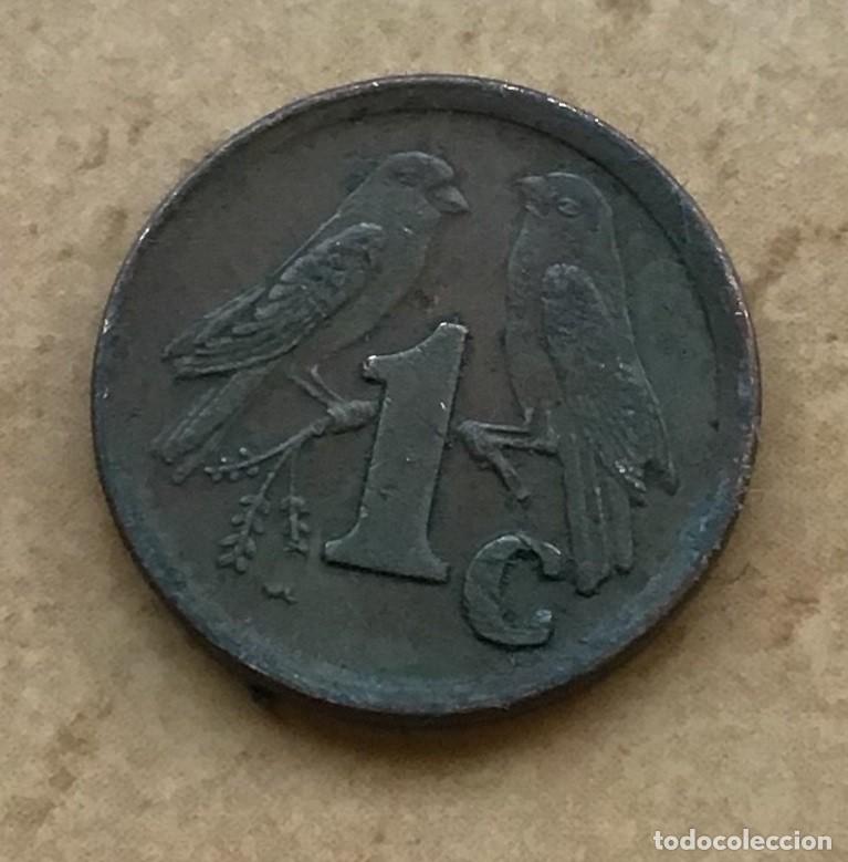 Alte M&uuml;nzen aus Afrika: 1 centavo de Sud&aacute;frica. A&ntilde;o 1990