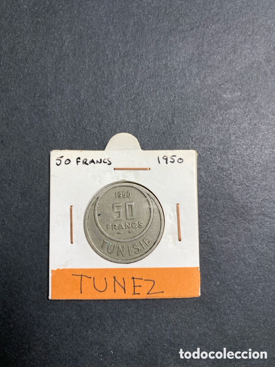 Monedas antiguas de &Aacute;frica: Moneda de T&uacute;nez 50 francs - Foto 1