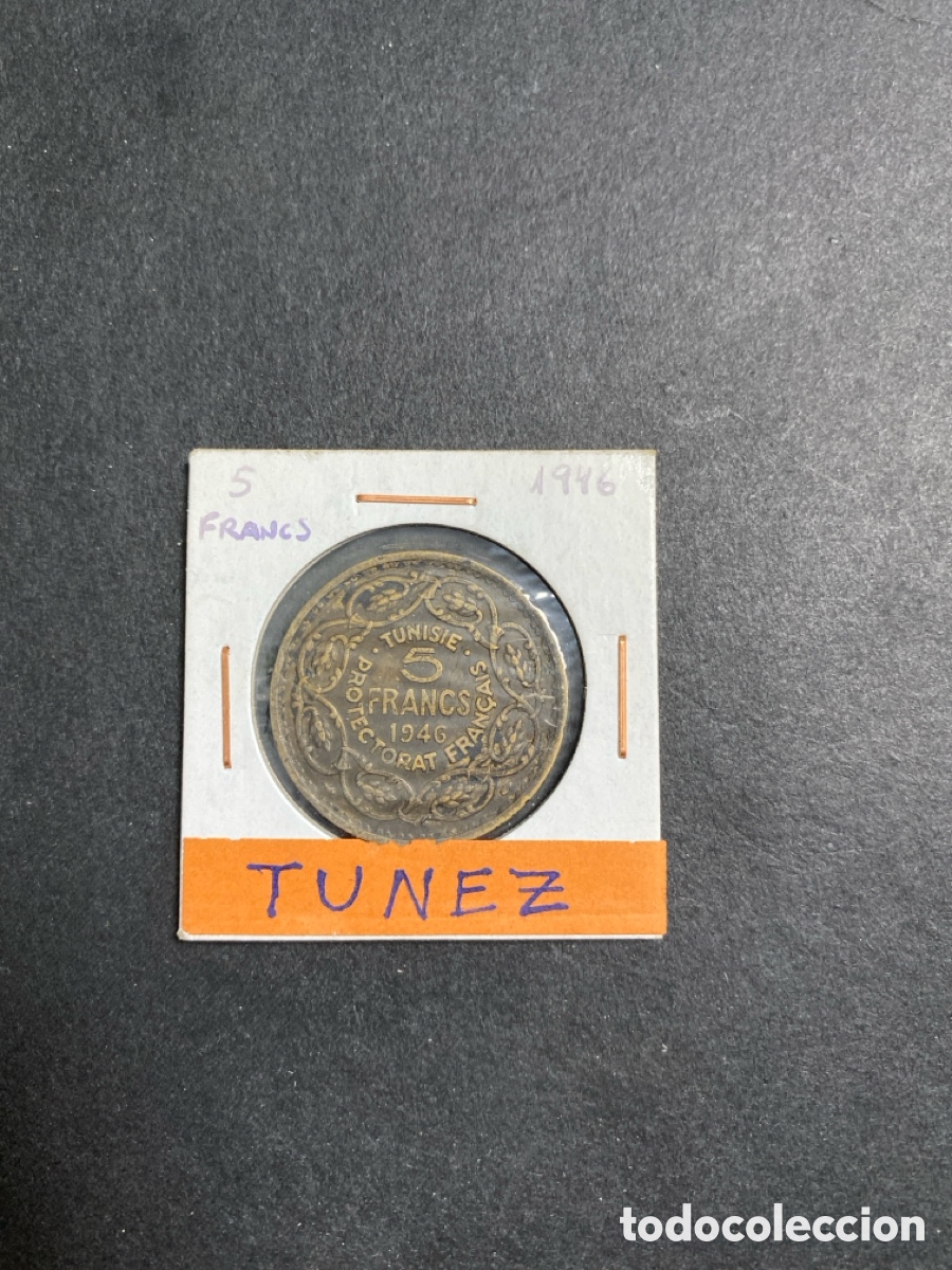 Monedas antiguas de &Aacute;frica: Moneda de Tunez 5 francs - Foto 1