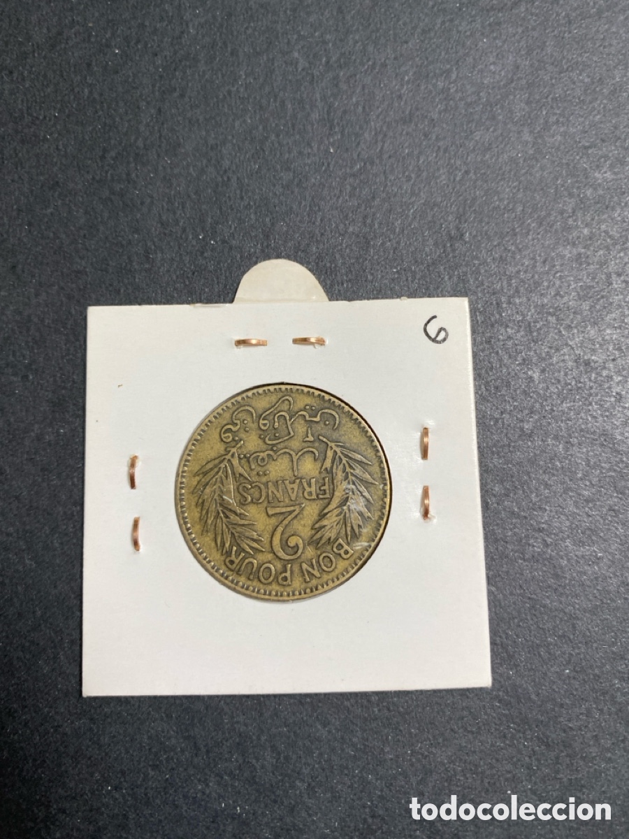 Monedas antiguas de &Aacute;frica: Moneda de Tunez 2 francs - Foto 2