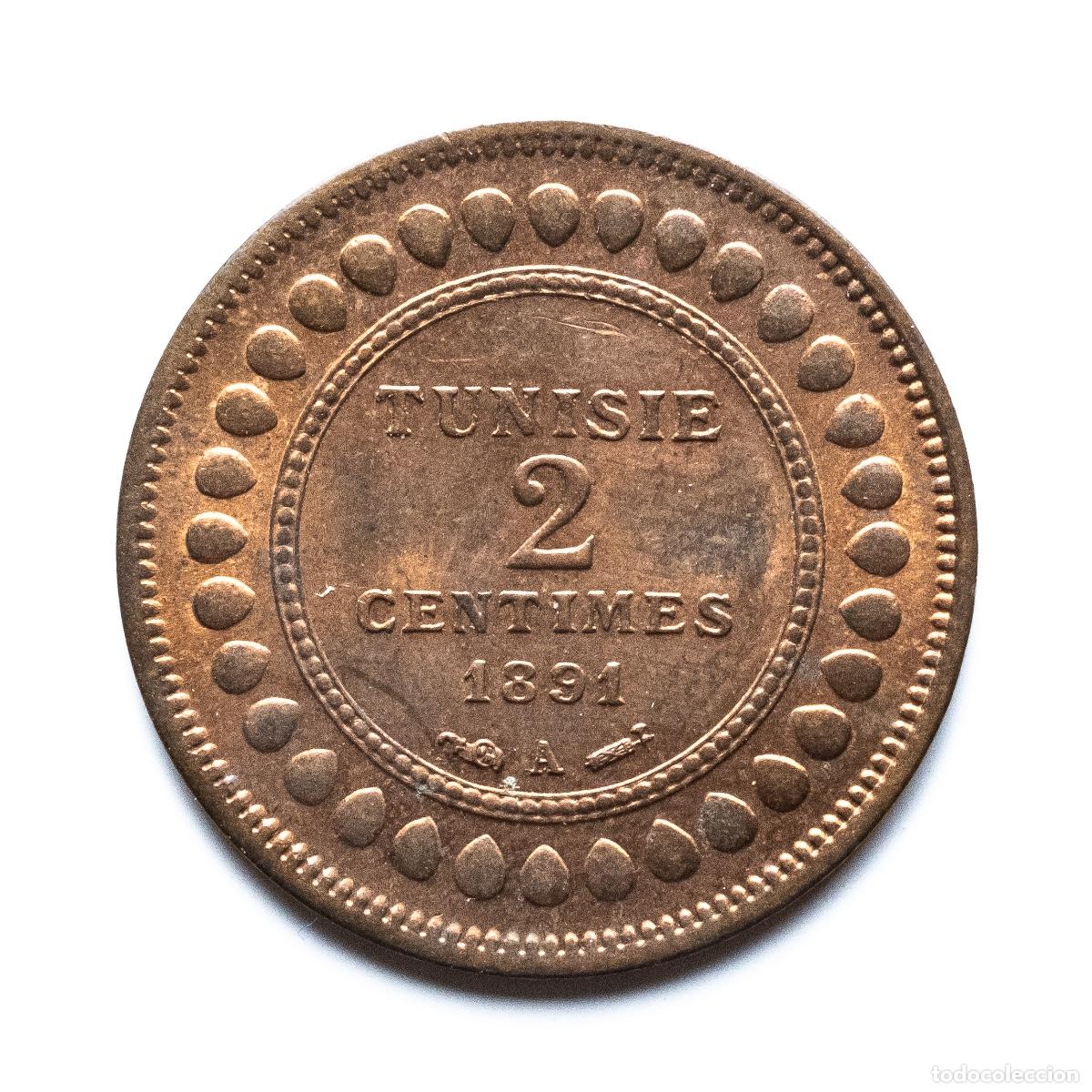 Monedas antiguas de &Aacute;frica: 2 centimes 1891 Tunez - Foto 1