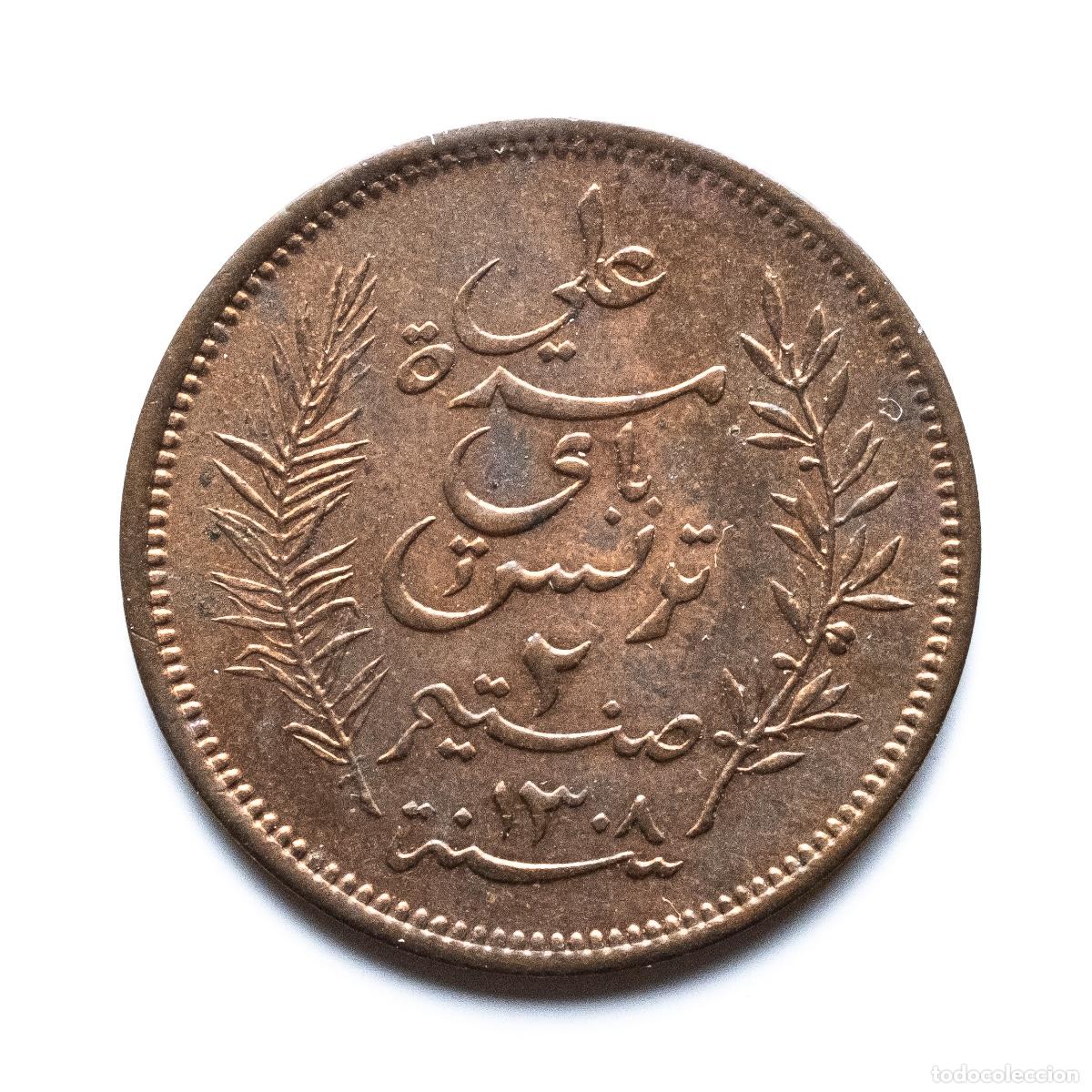Monedas antiguas de &Aacute;frica: 2 centimes 1891 Tunez - Foto 2