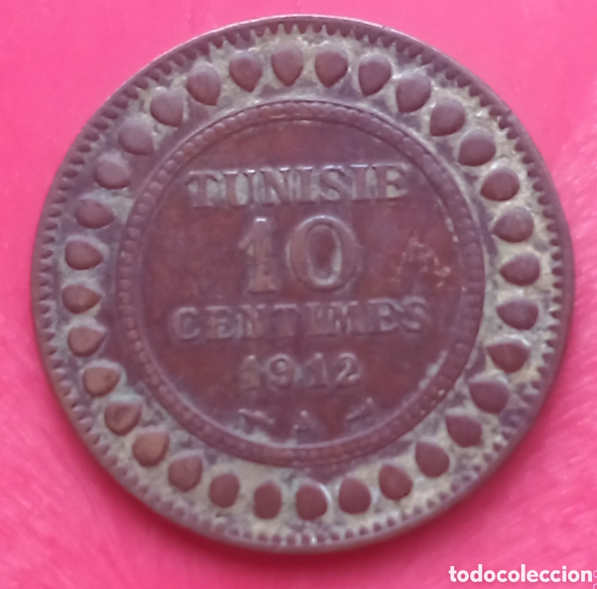 Monedas antiguas de &Aacute;frica: Tunez - Protectorado Franc&eacute;s - 10 Centimes 1912 - Foto 1